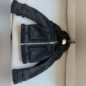 Black All Saints Asher jacket, XS. in good condition. Real shearling!!